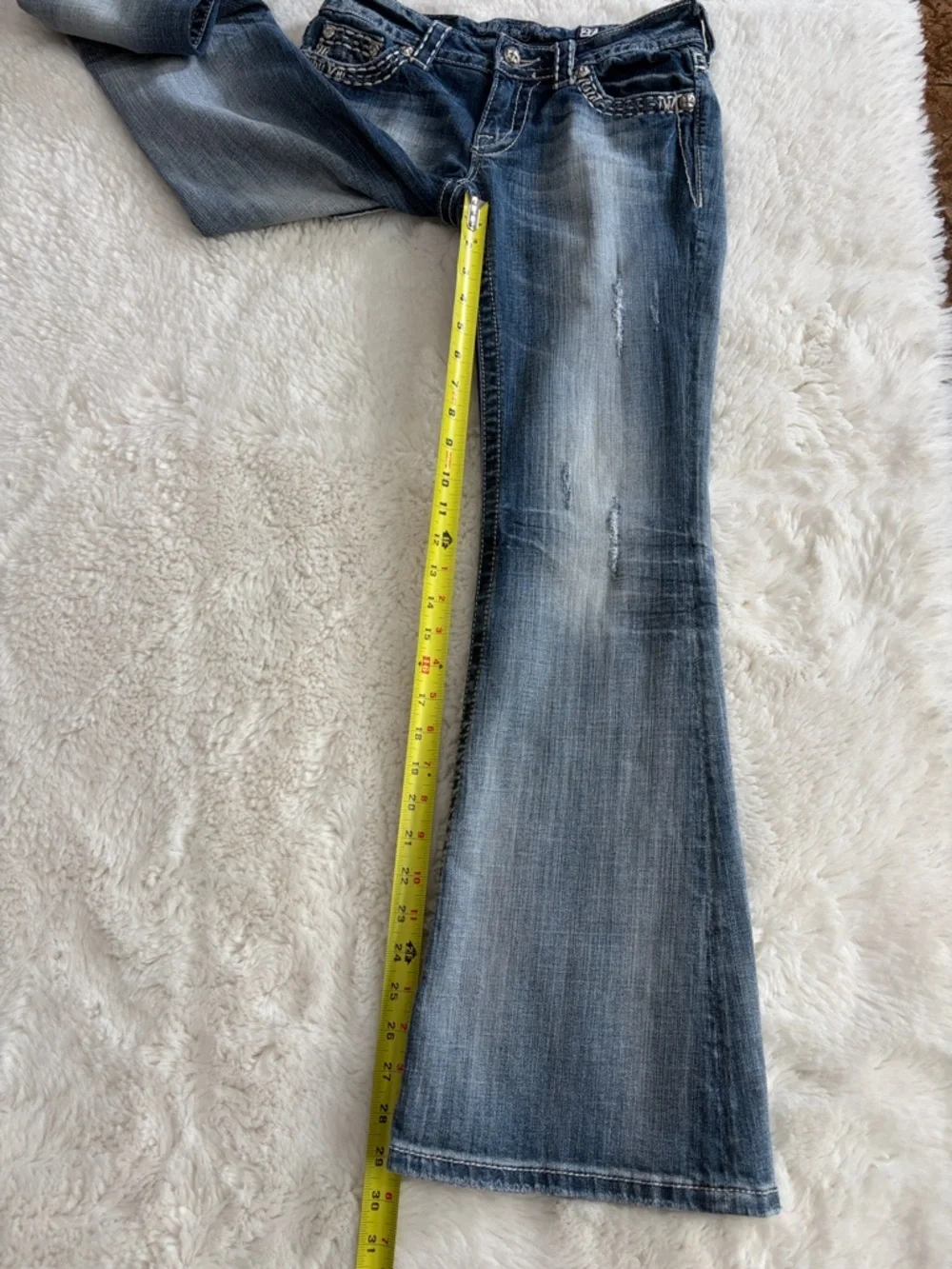 Miss Me Women's Light Blue Flare Jeans with Embroidered Pockets,Size 27. - Picture 15 of 17
